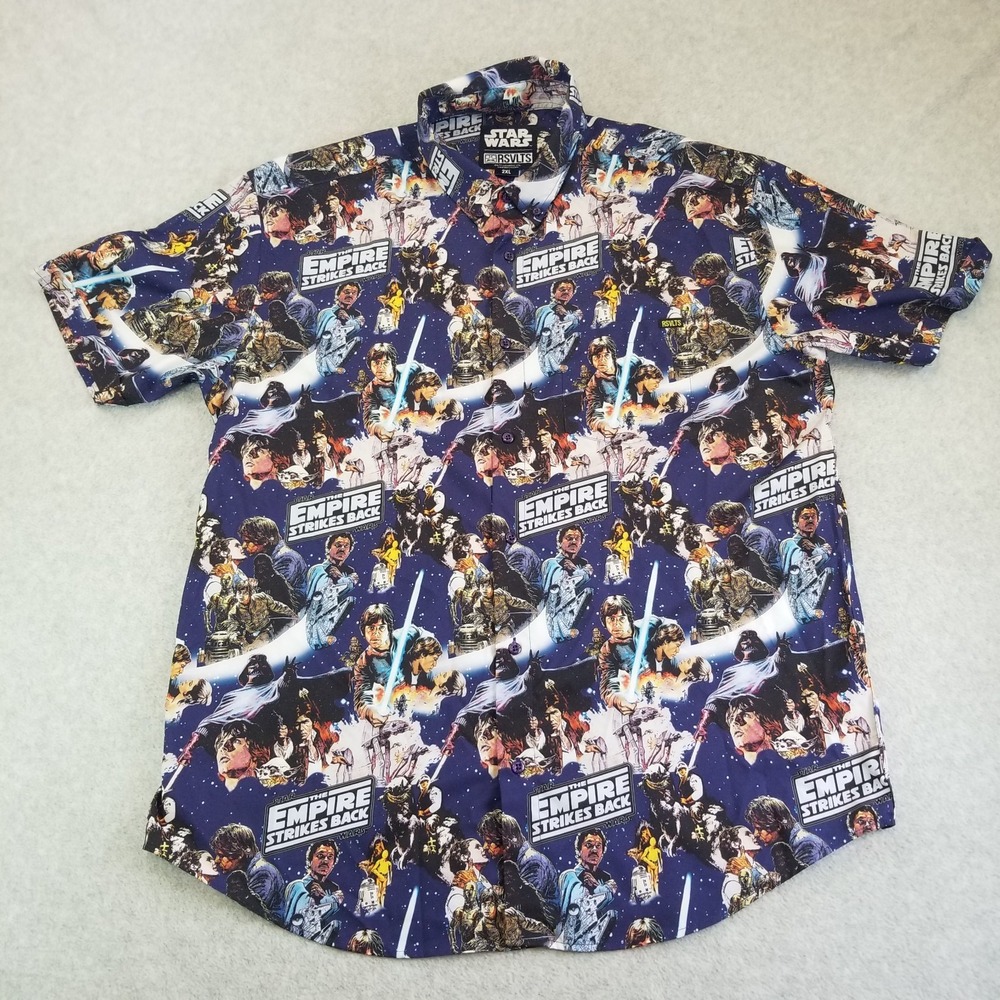 RSVLTS Star Wars Empire Strikes Back Kunuflex Shirt Mens XXL Blue Short Sleeve